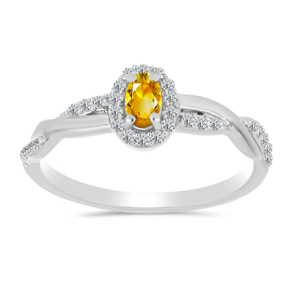 Stříbrný Prsten s Uralským Citrínem a Bílým Topazem