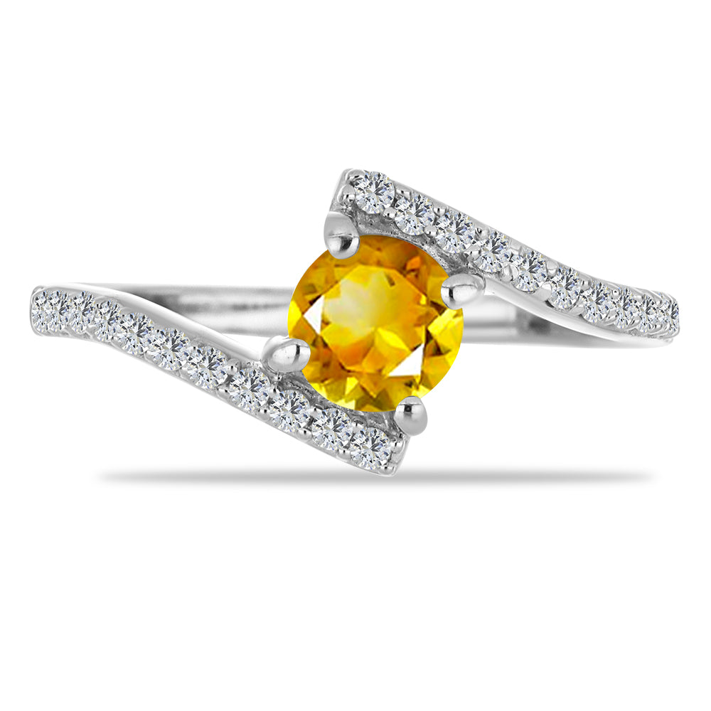 Stříbro 925/1000 - Prsten s Uralským Citrínem a Bílým Topazem - Karátové číslo: 0.65. přibližná hmotnost: 2.17 gramů 2 