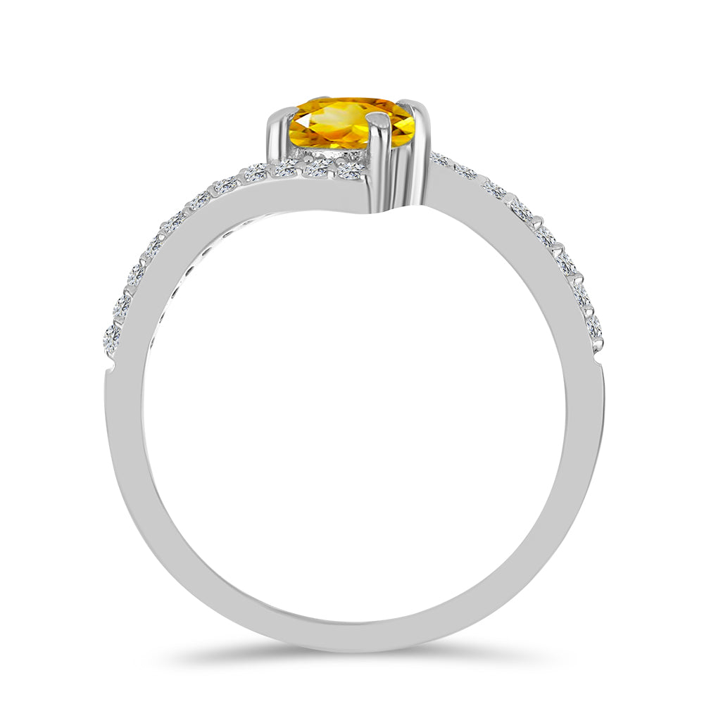 Stříbro 925/1000 - Prsten s Uralským Citrínem a Bílým Topazem - Karátové číslo: 0.65. přibližná hmotnost: 2.17 gramů 3 