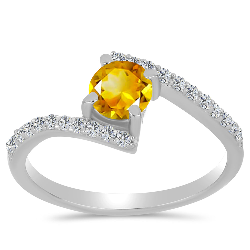 Stříbro 925/1000 - Prsten s Uralským Citrínem a Bílým Topazem - Karátové číslo: 0.65. přibližná hmotnost: 2.17 gramů