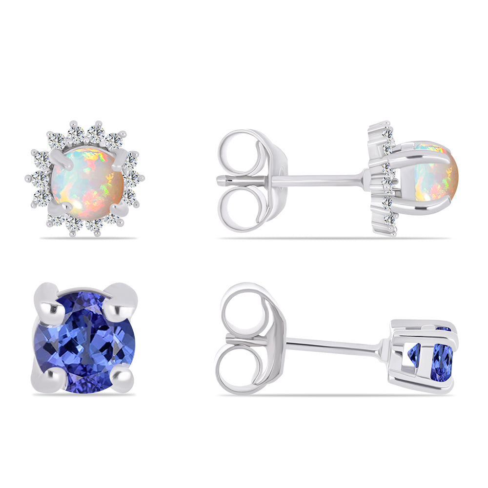 Stříbro 925/1000 - Sada s Tanzanitem a Etiopským Opálem z Lega Dembi - Karátové číslo: 1.48. přibližná hmotnost: 2.78 gramů ( Náušnice ) 1 