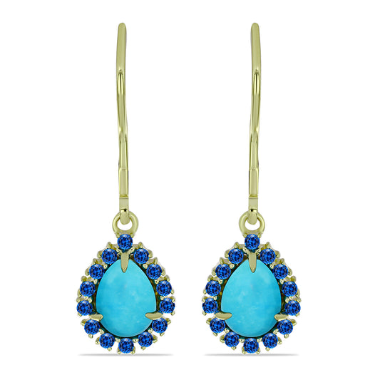 Pozlacené Stříbrné Náušnice s Tyrkysem Sleeping Beauty a se Švýcarským Modrým Topazem