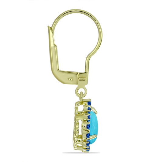 Pozlacené Stříbrné Náušnice s Tyrkysem Sleeping Beauty a se Švýcarským Modrým Topazem