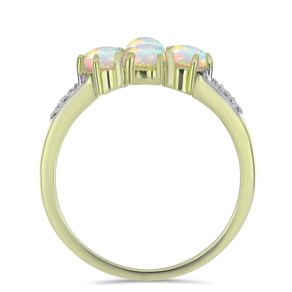 Pozlacené Stříbro 925/1000 - Prsten s Etiopským Opálem z Lega Dembi a Bílým Topazem - Karátové číslo: 1.5. přibližná hmotnost: 3.68 gramů