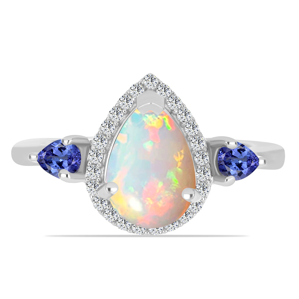 Stříbrný Prsten s Tanzanitem a Etiopským Opálem z Lega Dembi 1 