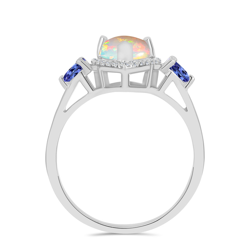 Stříbrný Prsten s Tanzanitem a Etiopským Opálem z Lega Dembi