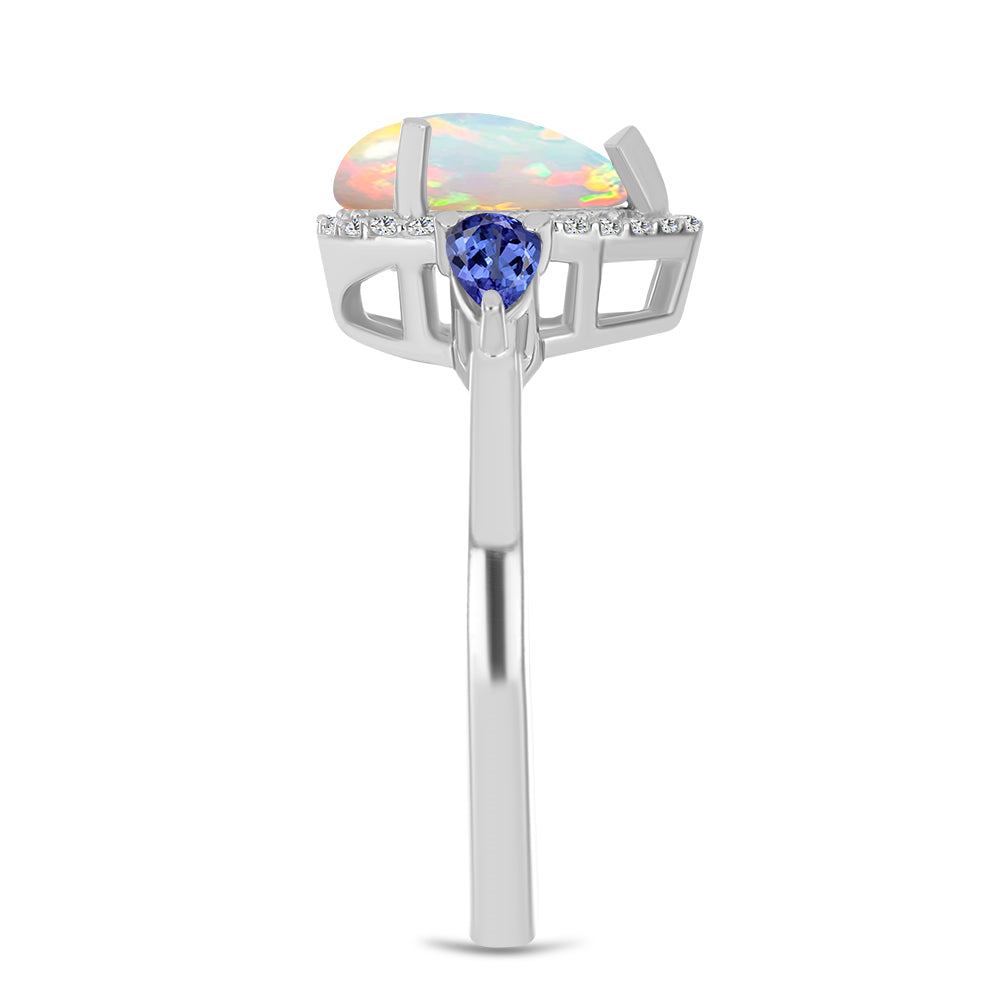Stříbrný Prsten s Tanzanitem a Etiopským Opálem z Lega Dembi