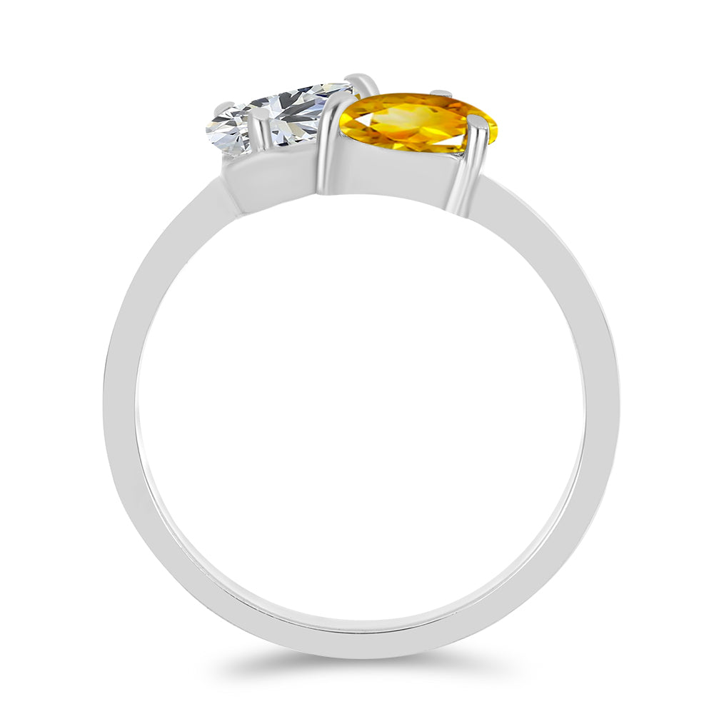 Stříbro 925/1000 - Prsten s Uralským Citrínem a Bílým Topazem - Karátové číslo: 1.42. přibližná hmotnost: 2.56 gramů