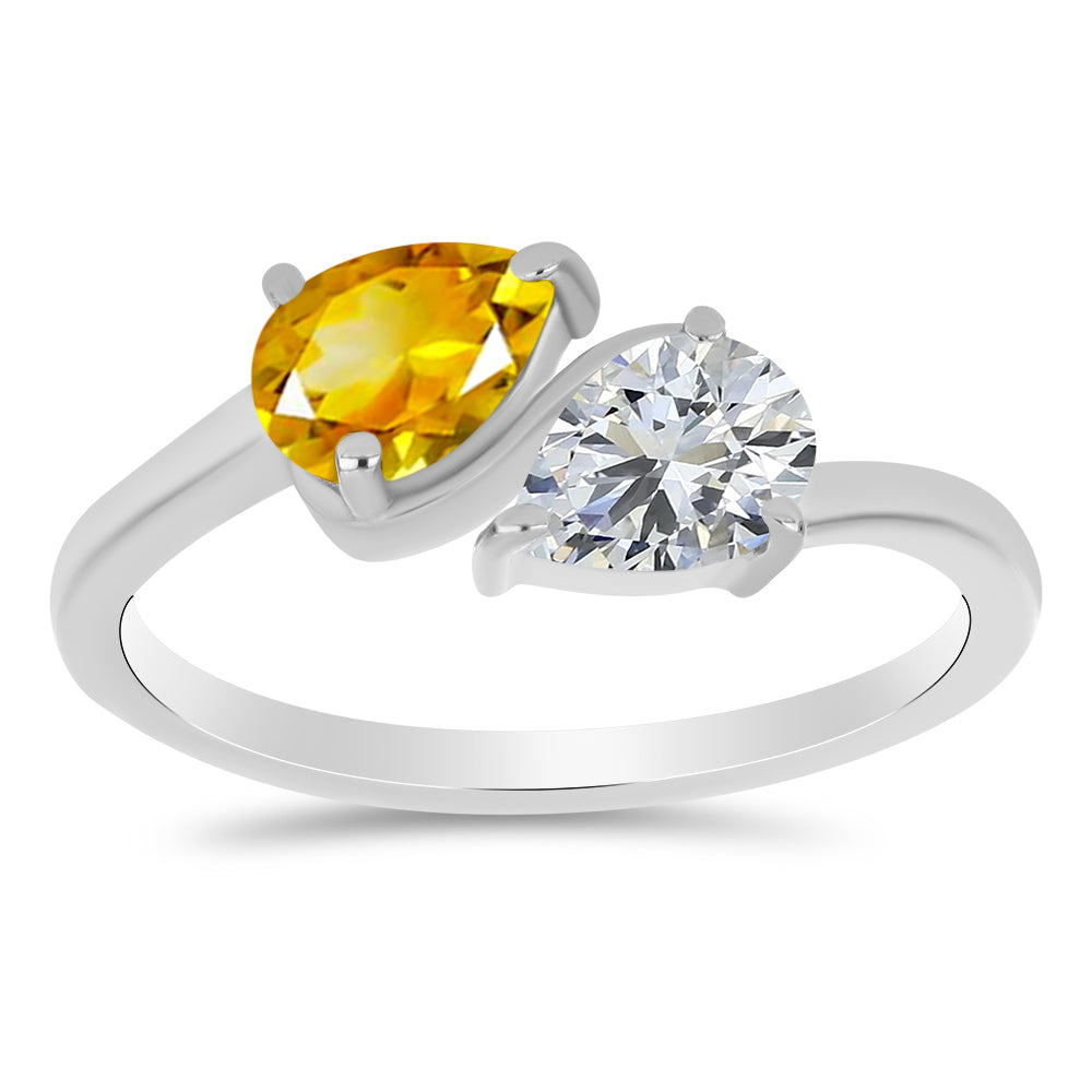 Stříbro 925/1000 - Prsten s Uralským Citrínem a Bílým Topazem - Karátové číslo: 1.42. přibližná hmotnost: 2.56 gramů 1 