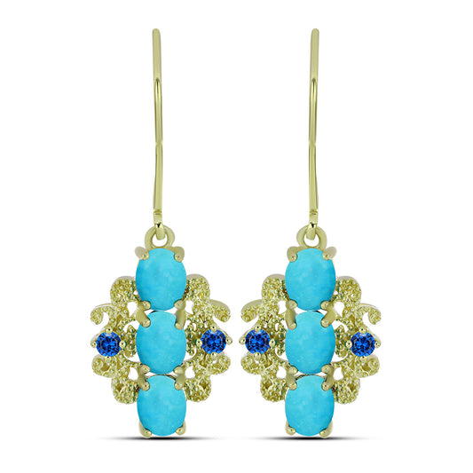 Pozlacené Stříbrné Náušnice s Tyrkysem Sleeping Beauty a se Švýcarským Modrým Topazem