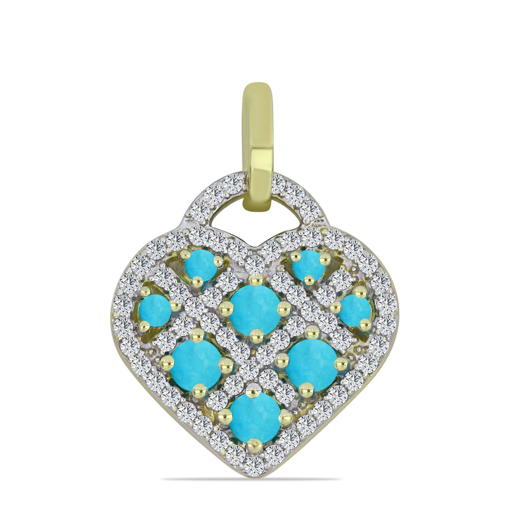 Pozlacené Stříbro 925/1000 - Přívěsek s Tyrkysem Sleeping Beauty a Bílým Topazem - Karátové číslo: 1.37. přibližná hmotnost: 2.85 gramů