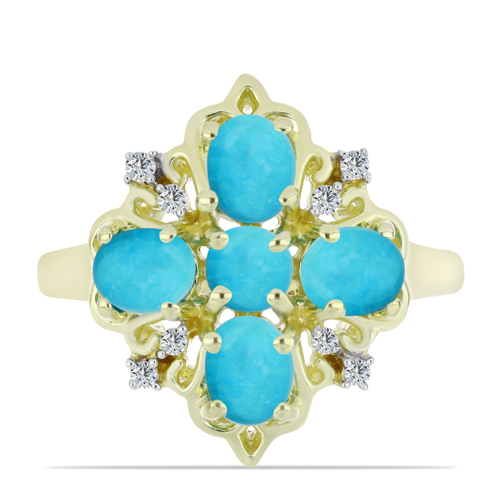 Pozlacené stříbro 925/1000 Prsten s Tyrkysem Sleeping Beauty a Bílým Topazem - Karátové číslo: 1.66. přibližná hmotnost: 3.91 gramů 1 