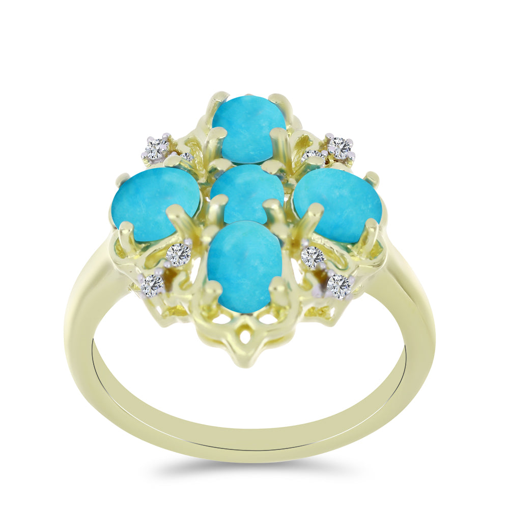 Pozlacené stříbro 925/1000 Prsten s Tyrkysem Sleeping Beauty a Bílým Topazem - Karátové číslo: 1.66. přibližná hmotnost: 3.91 gramů