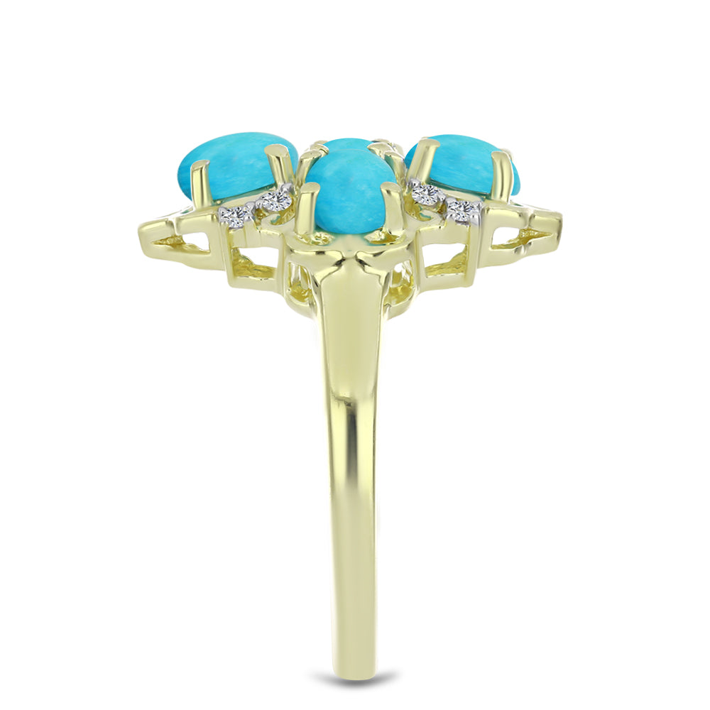 Pozlacené stříbro 925/1000 Prsten s Tyrkysem Sleeping Beauty a Bílým Topazem - Karátové číslo: 1.66. přibližná hmotnost: 3.91 gramů 4 