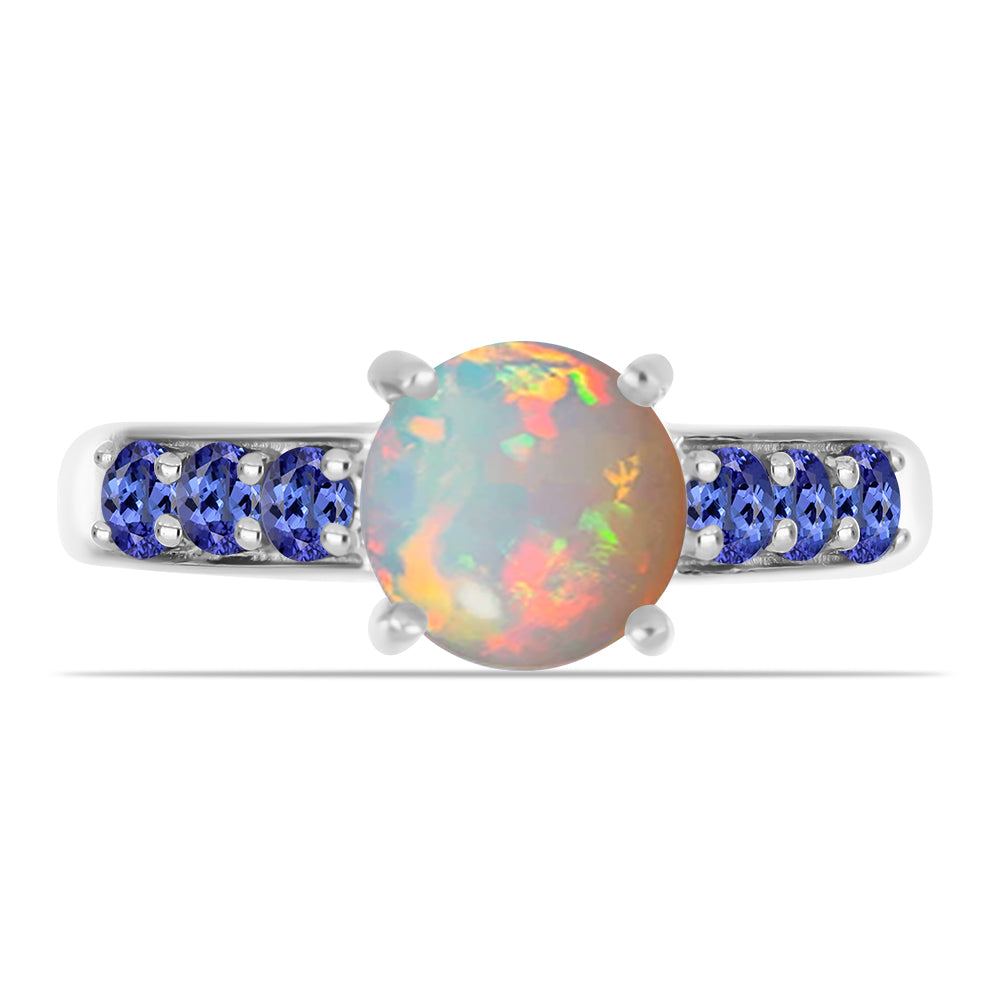 Stříbrný Prsten s Tanzanitem a Etiopským Opálem z Lega Dembi