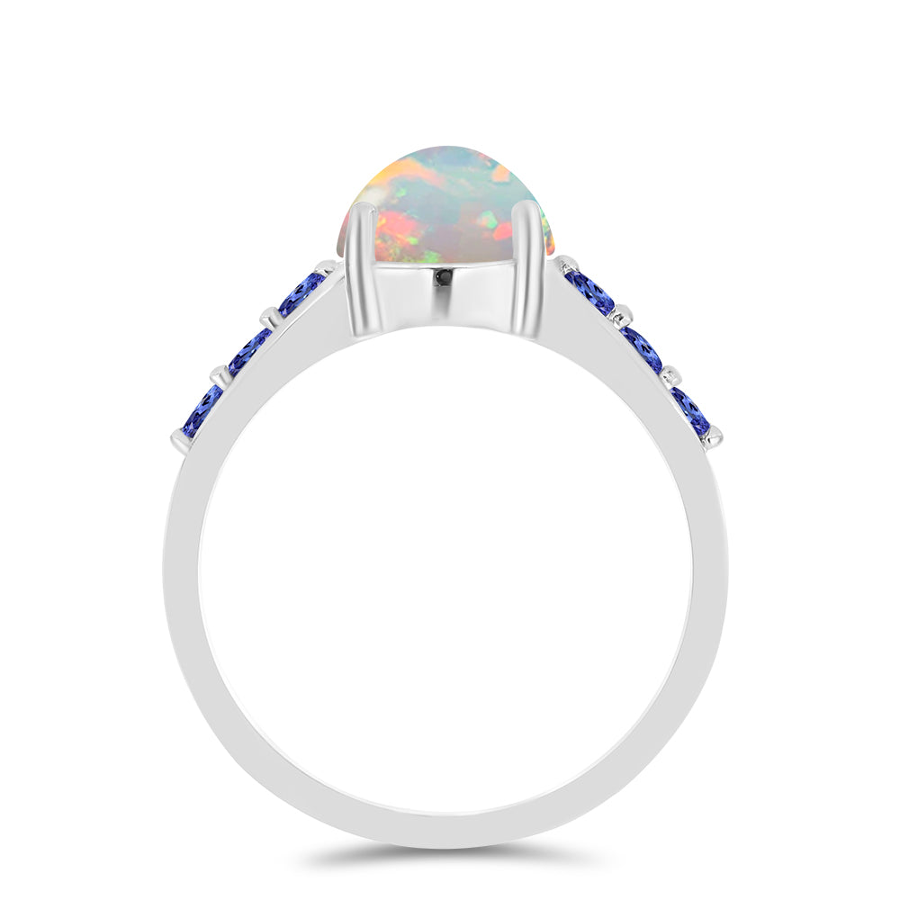 Stříbrný Prsten s Tanzanitem a Etiopským Opálem z Lega Dembi 2 
