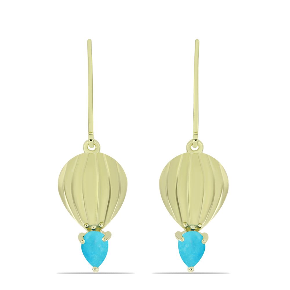 Pozlacené Stříbro 925/1000 - Náušnice s Tyrkysem Sleeping Beauty - Karátové číslo: 0.76. přibližná hmotnost: 4.19 gramů