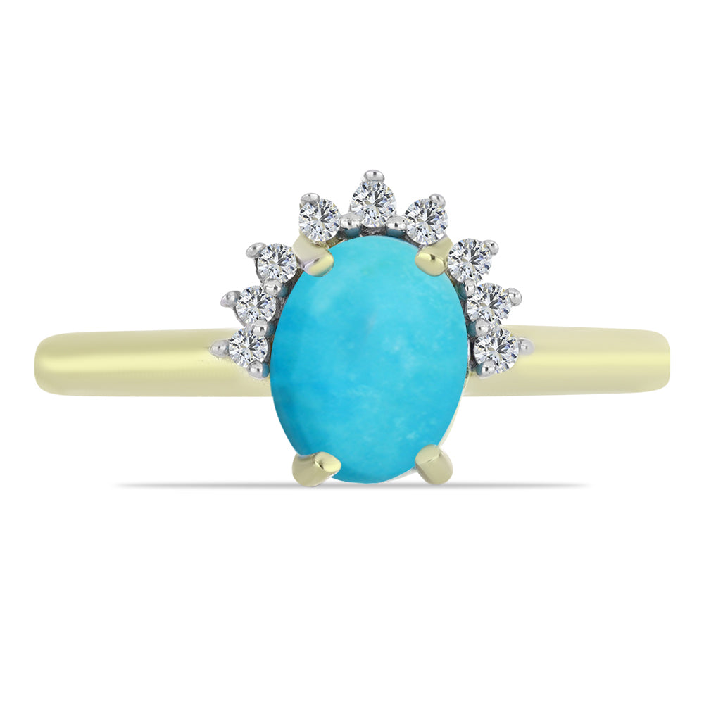 Pozlacené Stříbro 925/1000 - Prsten s Tyrkysem Sleeping Beauty a Bílým Topazem - Karátové číslo: 0.98. přibližná hmotnost: 2.48 gramů 1 