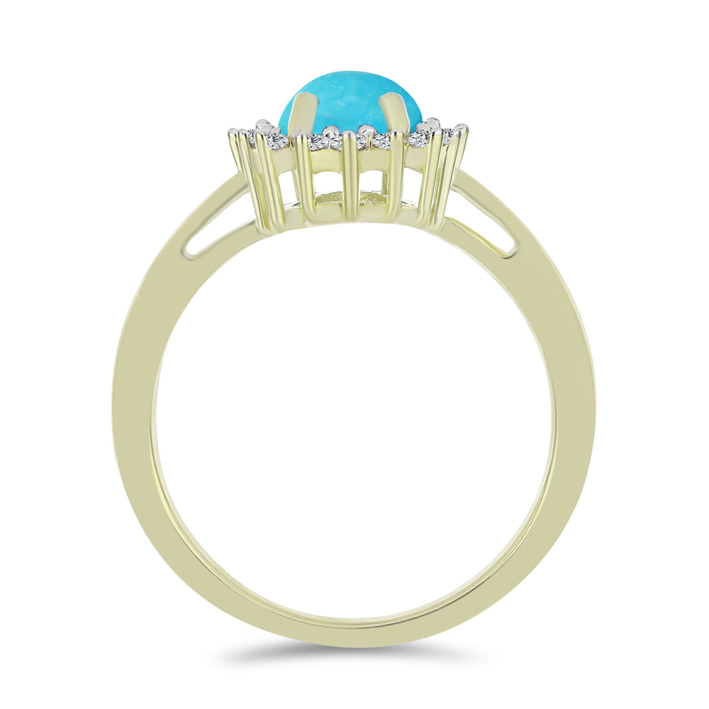 Pozlacené Stříbro 925/1000 - Prsten s Tyrkysem Sleeping Beauty a Bílým Topazem - Karátové číslo: 0.98. přibližná hmotnost: 2.48 gramů 2 