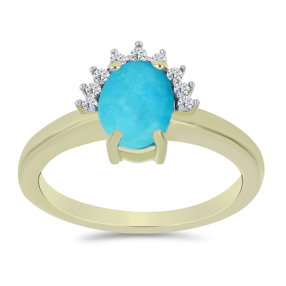 Pozlacené Stříbro 925/1000 - Prsten s Tyrkysem Sleeping Beauty a Bílým Topazem - Karátové číslo: 0.98. přibližná hmotnost: 2.48 gramů 3 