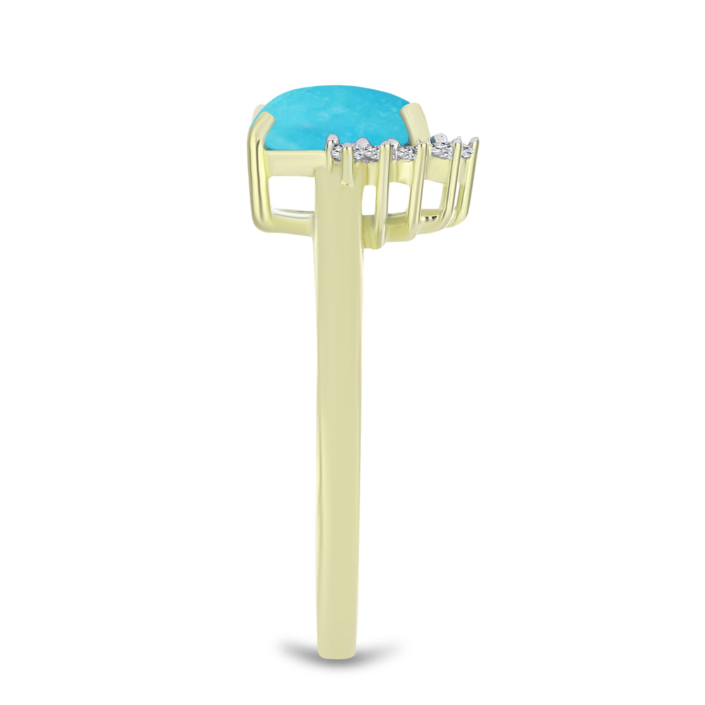 Pozlacené Stříbro 925/1000 - Prsten s Tyrkysem Sleeping Beauty a Bílým Topazem - Karátové číslo: 0.98. přibližná hmotnost: 2.48 gramů 4 