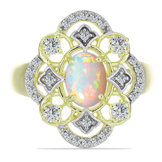 Pozlacený Stříbrný Prsten s Etiopským Opálem z Lega Dembi a Bílým Topazem