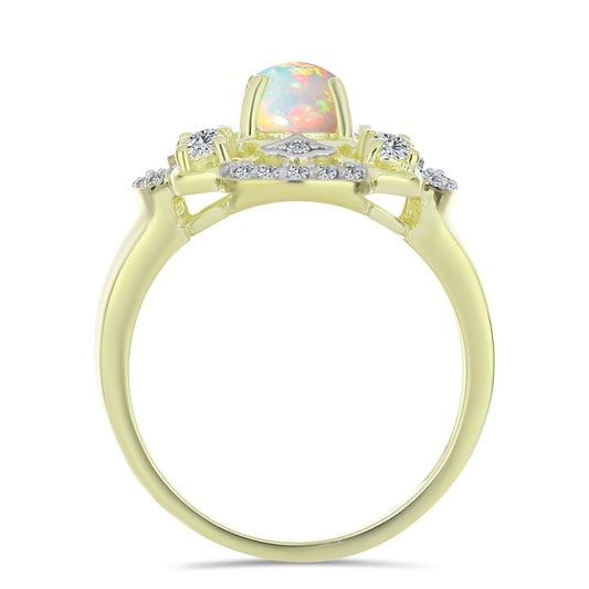 Pozlacený Stříbrný Prsten s Etiopským Opálem z Lega Dembi a Bílým Topazem