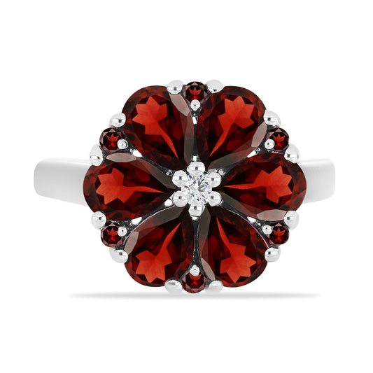 Stříbrný Prsten s Bartonským Granátem a Bílým Topazem