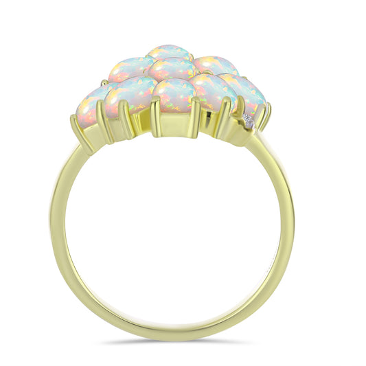 Pozlacené Stříbro 925/1000 - Prsten s Etiopským Opálem z Lega Dembi a Bílým Topazem - Karátové číslo: 2.61. přibližná hmotnost: 5.39 gramů
