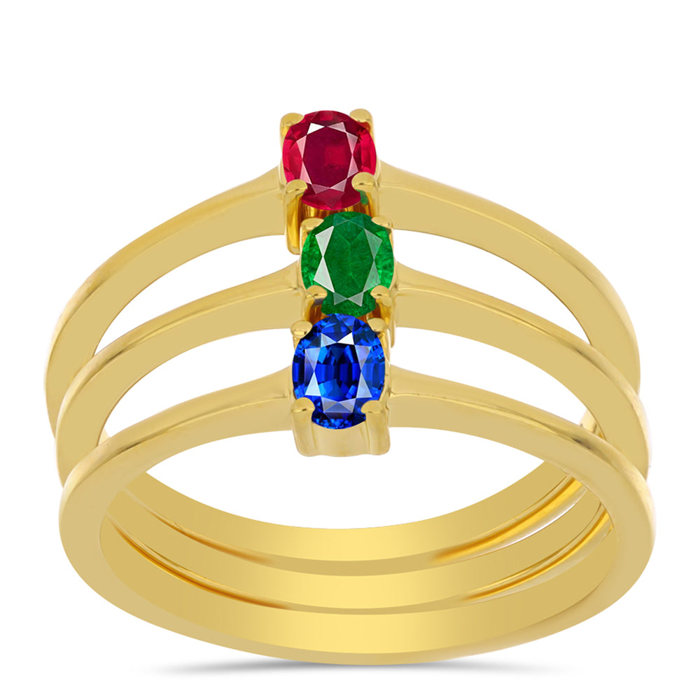 Pozlacené Stříbro 925/1000 - Sada s Umělým Rubínem a Umělým Smaragdem - Karátové číslo: 0.48. přibližná hmotnost: 4.64 gramů ( Prsten )