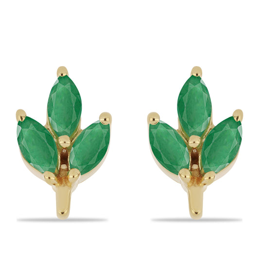 Pozlacené Stříbro 925/1000 - Náušnice s Brazilským Smaragdem - Karátové číslo: 0.85. přibližná hmotnost: 1.34 gramů