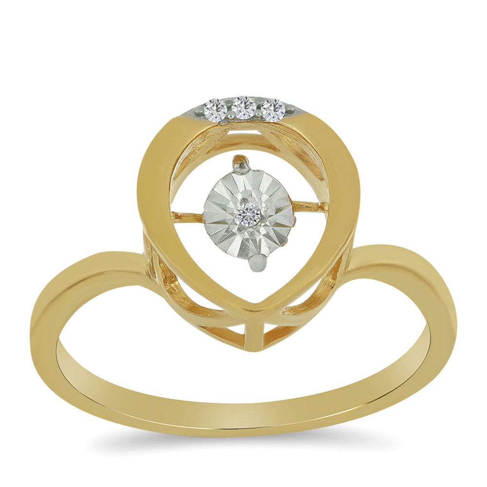 Pozlacené Stříbro 925/1000 - Prsten s Bílým Diamantem a Bílým Zirkonem - Karátové číslo: 0.05. přibližná hmotnost: 2.57 gramů