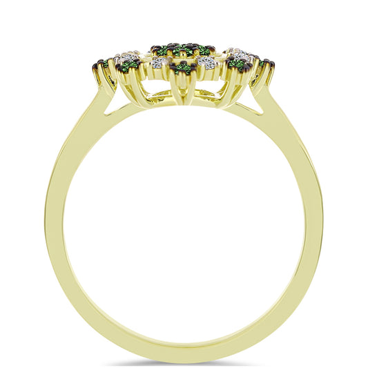 Pozlacený Stříbrný Prsten se Zeleným Diamantem a Bílým Diamantem
