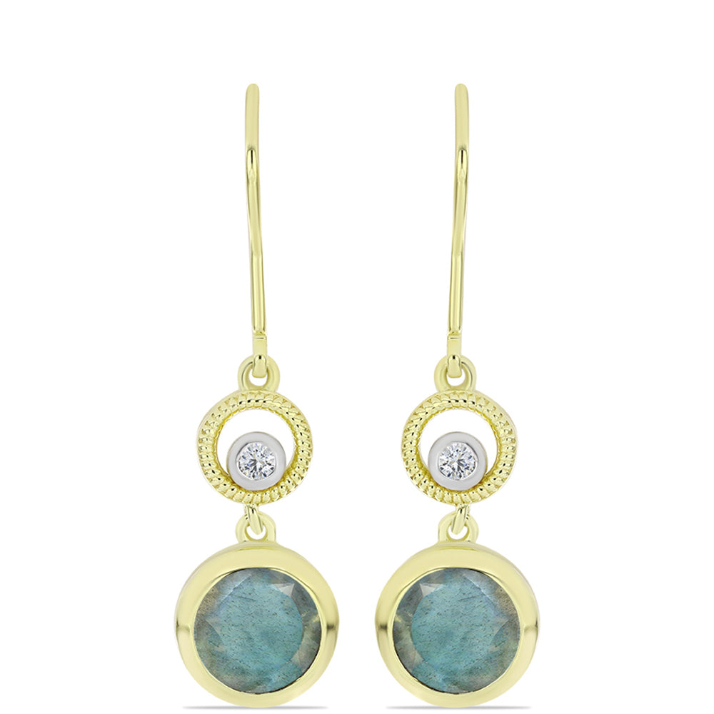 Pozlacené Stříbrné Náušnice s Labradoritem a Bílým Topazem 1 