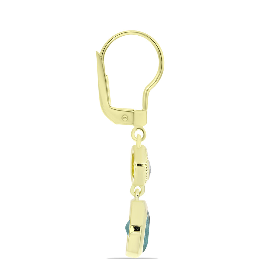 Pozlacené Stříbrné Náušnice s Labradoritem a Bílým Topazem