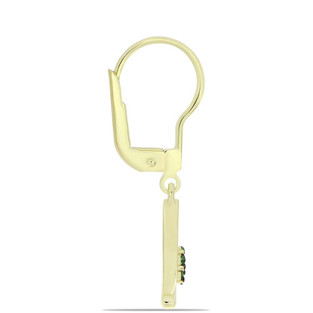 Pozlacené Stříbro 925/1000 - Náušnice se Zeleným Diamantem - Karátové číslo: 0.14. přibližná hmotnost: 2.19 gramů 2 