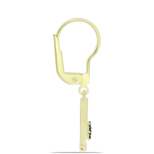 Pozlacené Stříbro 925/1000 - Náušnice se Zeleným Diamantem - Karátové číslo: 0.14. přibližná hmotnost: 2.19 gramů