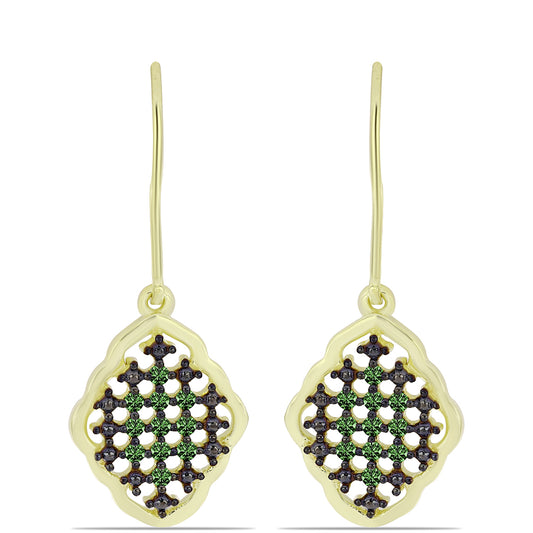 Pozlacené Stříbrné Náušnice se Zeleným Diamantem