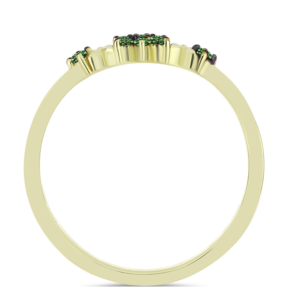 Pozlacené Stříbro 925/1000 - Prsten se Zeleným Diamantem - Karátové číslo: 0.1. přibližná hmotnost: 1.28 gramů