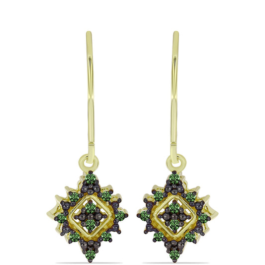 Pozlacené Stříbro 925/1000 - Náušnice se Zeleným Diamantem - Karátové číslo: 0.2. přibližná hmotnost: 2.35 gramů