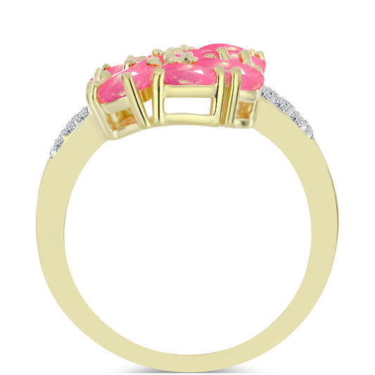 Pozlacené stříbro 925/1000 Prsten s Růžovým Etiopským Opálem z Lega Dembi a Bílým Topazem - Karátové číslo: 2.51. přibližná hmotnost: 5 gramů