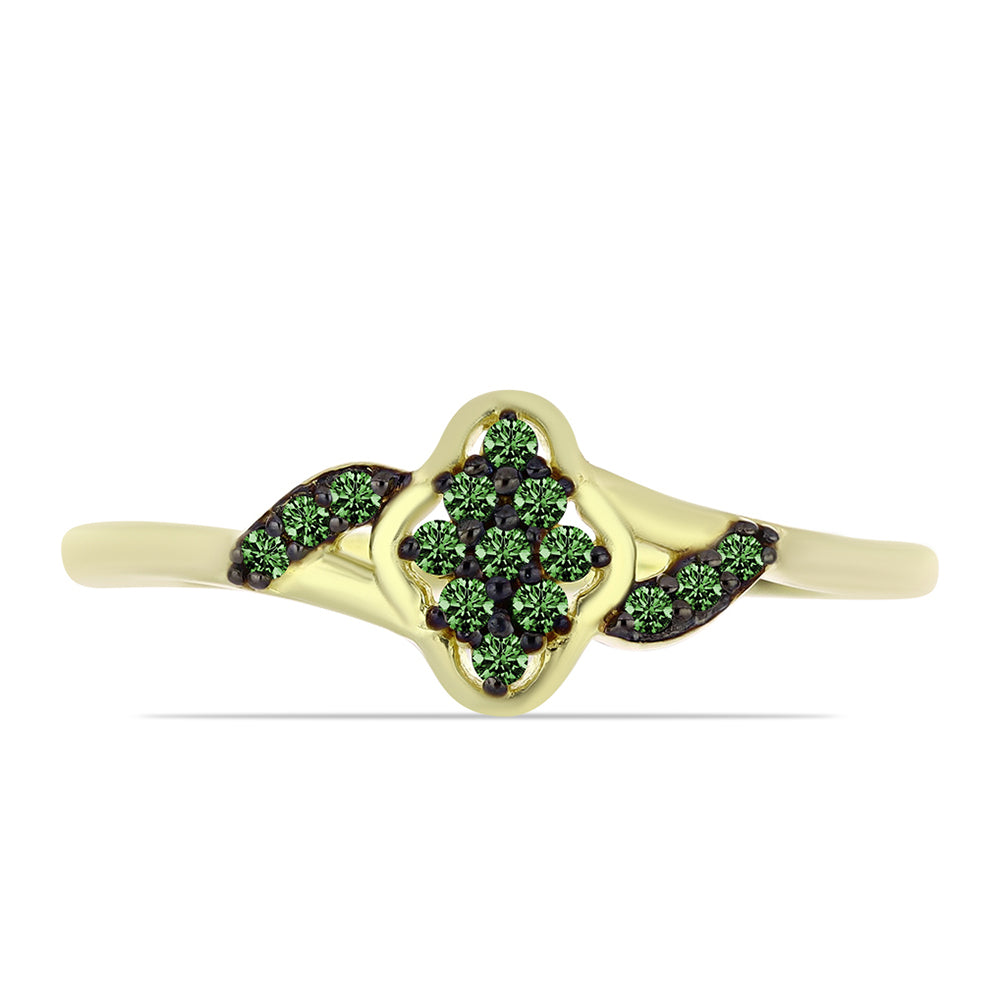 Pozlacené Stříbro 925/1000 - Prsten se Zeleným Diamantem - Karátové číslo: 0.15. přibližná hmotnost: 2.04 gramů 1 