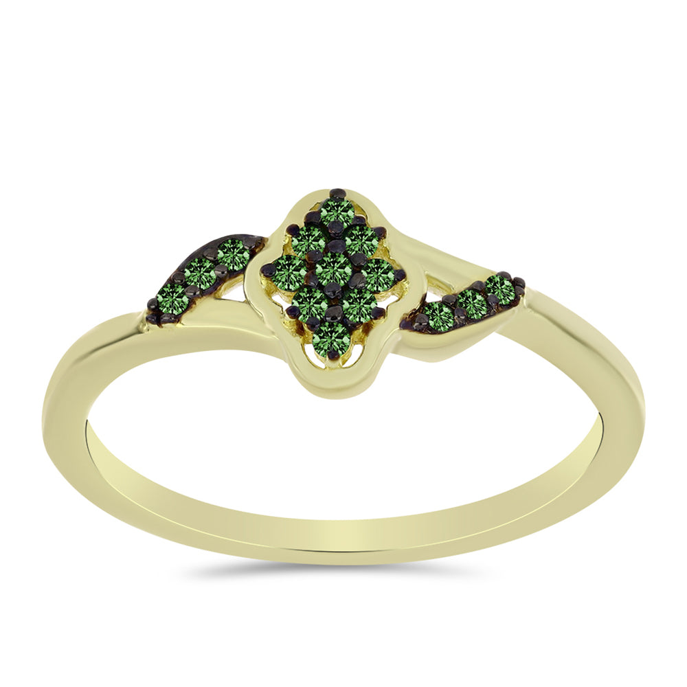 Pozlacené Stříbro 925/1000 - Prsten se Zeleným Diamantem - Karátové číslo: 0.15. přibližná hmotnost: 2.04 gramů