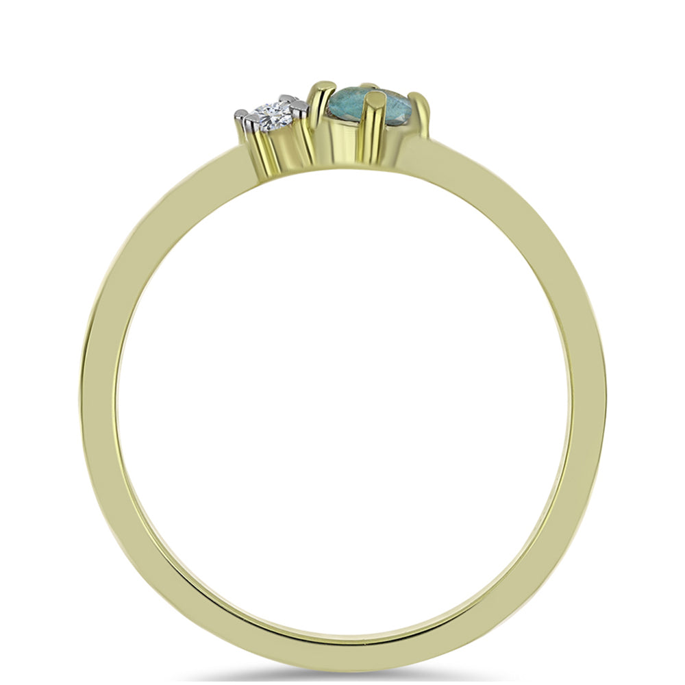 Pozlacené Stříbro 925/1000 - Prsten s Labradoritem a Bílým Topazem - Karátové číslo: 0.17. přibližná hmotnost: 1.55 gramů