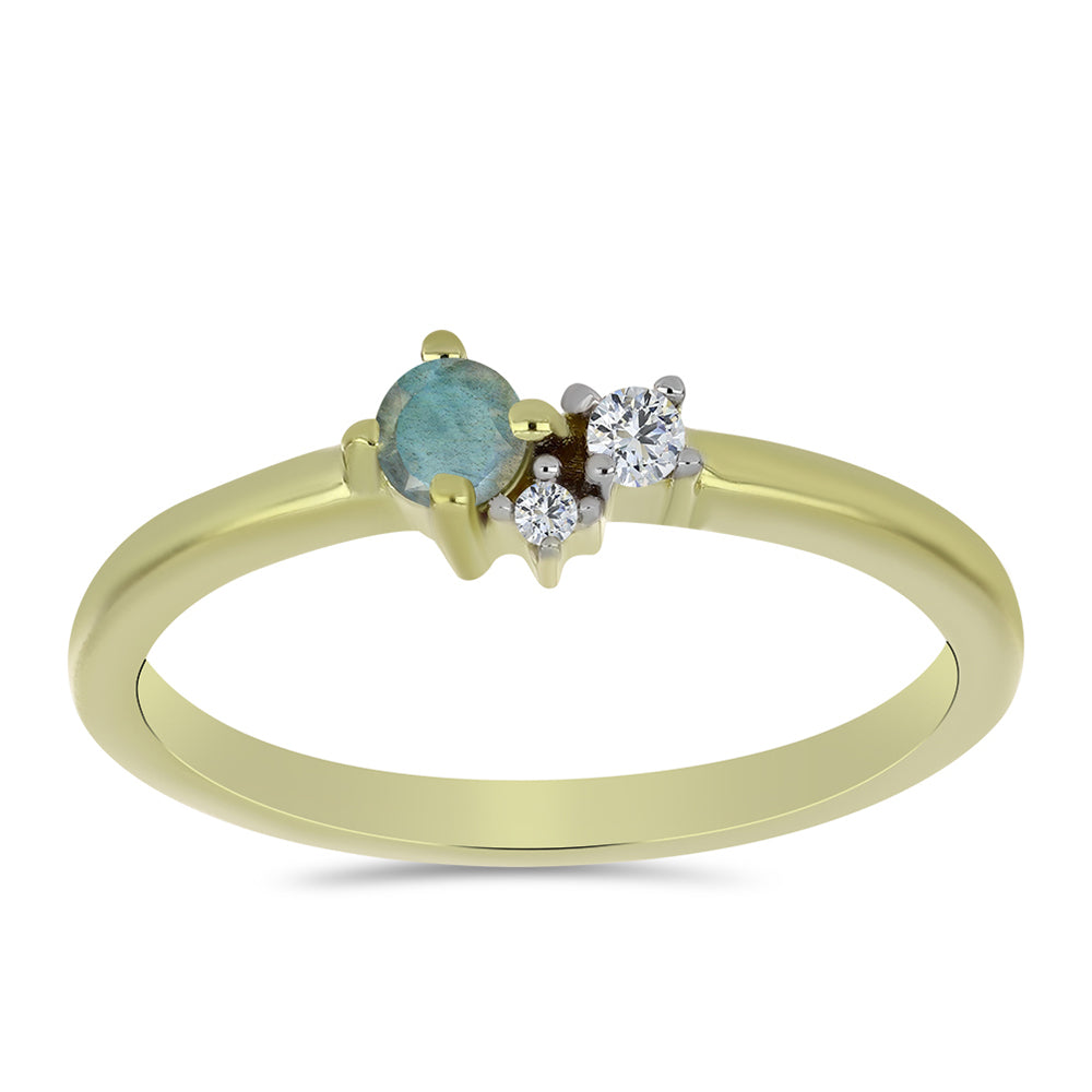 Pozlacené Stříbro 925/1000 - Prsten s Labradoritem a Bílým Topazem - Karátové číslo: 0.17. přibližná hmotnost: 1.55 gramů 3 