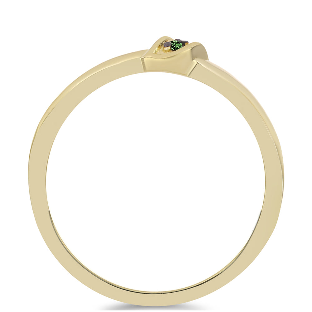 Pozlacené Stříbro 925/1000 - Prsten se Zeleným Diamantem - Karátové číslo: 0.02. přibližná hmotnost: 1.73 gramů