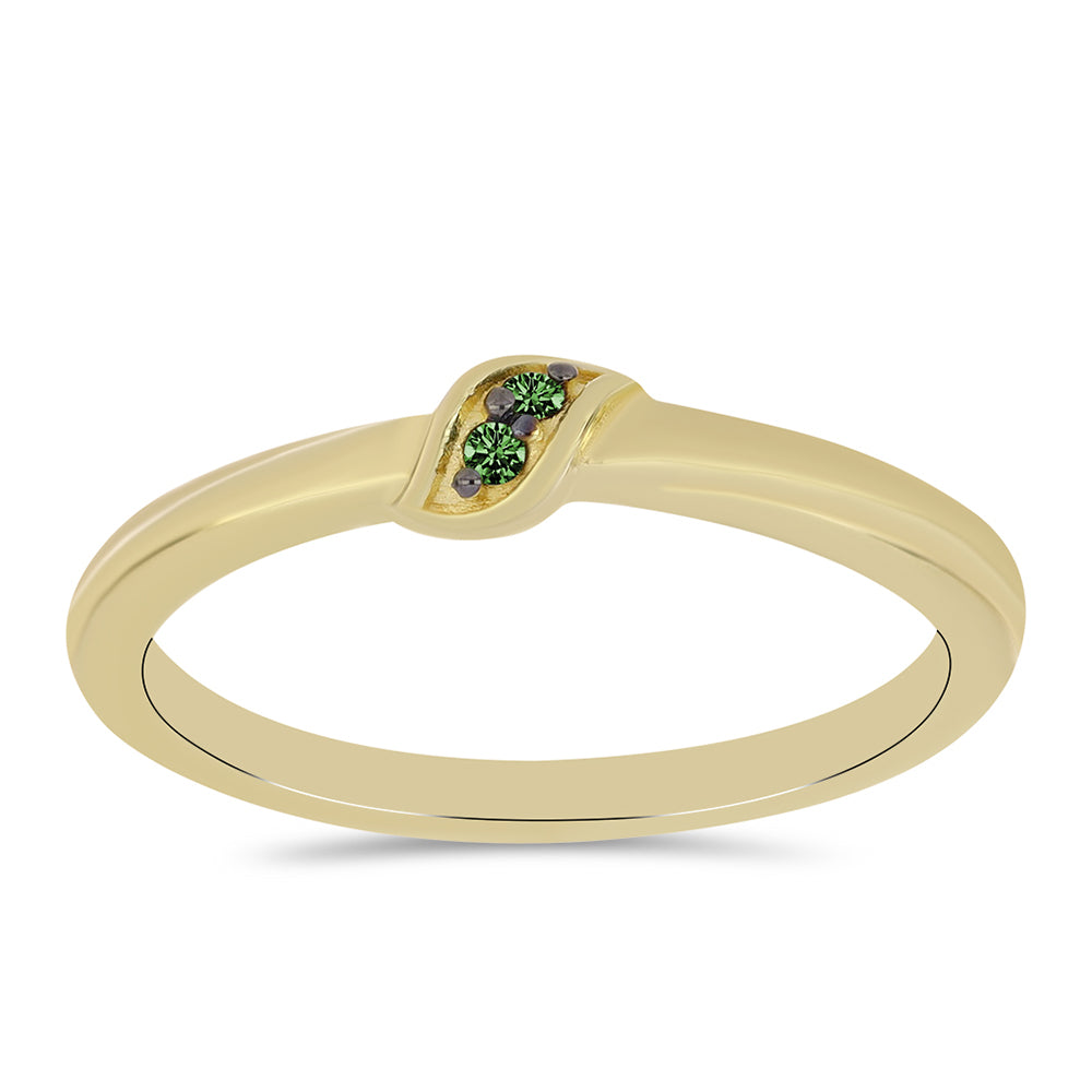 Pozlacené Stříbro 925/1000 - Prsten se Zeleným Diamantem - Karátové číslo: 0.02. přibližná hmotnost: 1.73 gramů