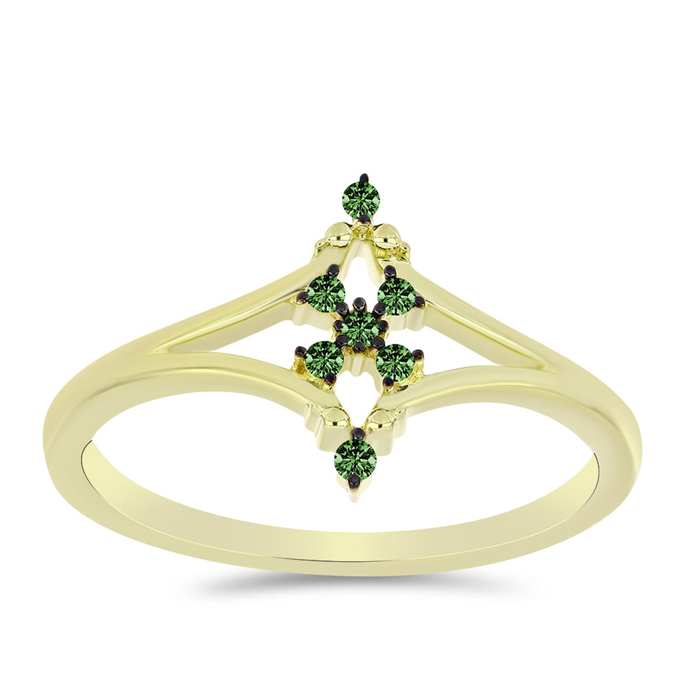 Pozlacené Stříbro 925/1000 - Prsten se Zeleným Diamantem - Karátové číslo: 0.08. přibližná hmotnost: 1.89 gramů 3 