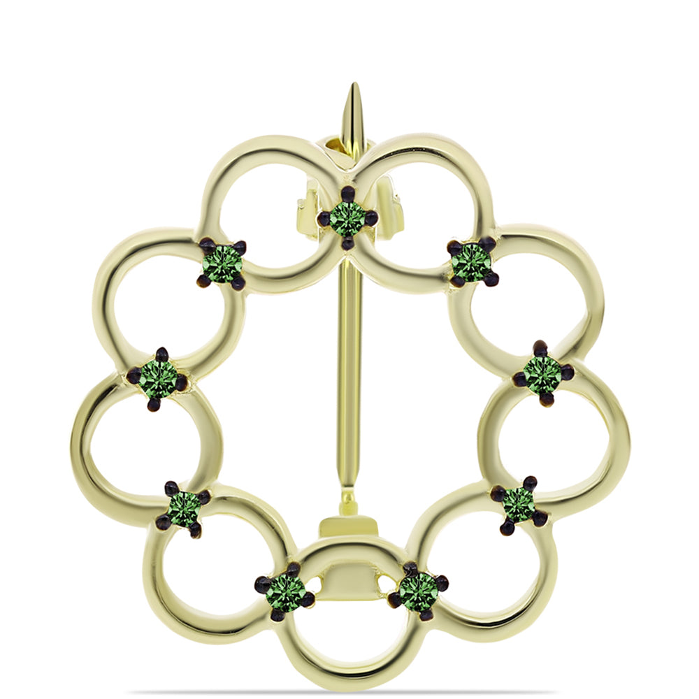 Pozlacené Stříbro 925/1000 - Brož se Zeleným Diamantem - Karátové číslo: 0.05. přibližná hmotnost: 1.66 gramů 1 