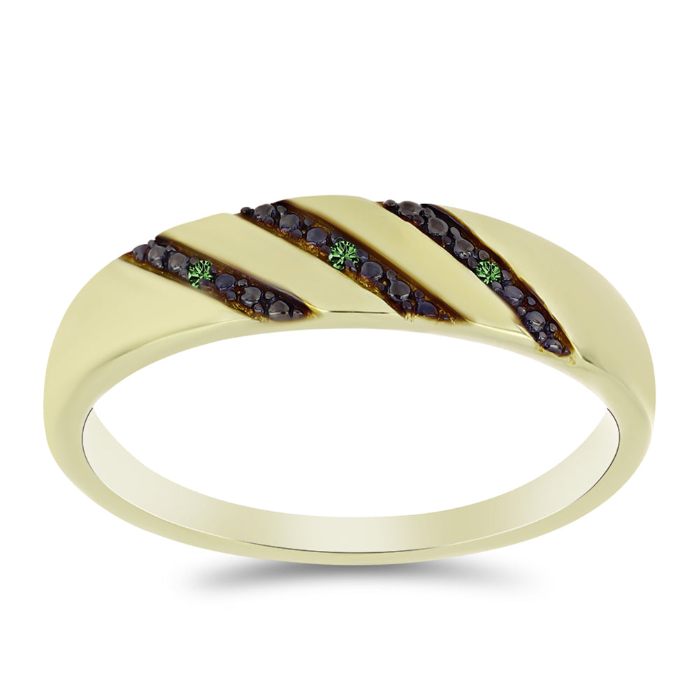 Pozlacené Stříbro 925/1000 - Prsten se Zeleným Diamantem - Karátové číslo: 0.02. přibližná hmotnost: 2.97 gramů